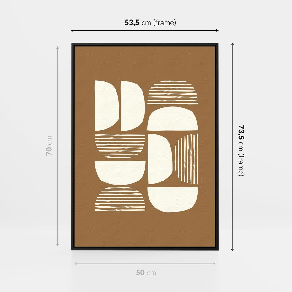 Obraz w ramie 50x70 - Wewnętrzne Spektrum - geometryczne boho kształty na brązowym, karmelowym tle - rama czarna