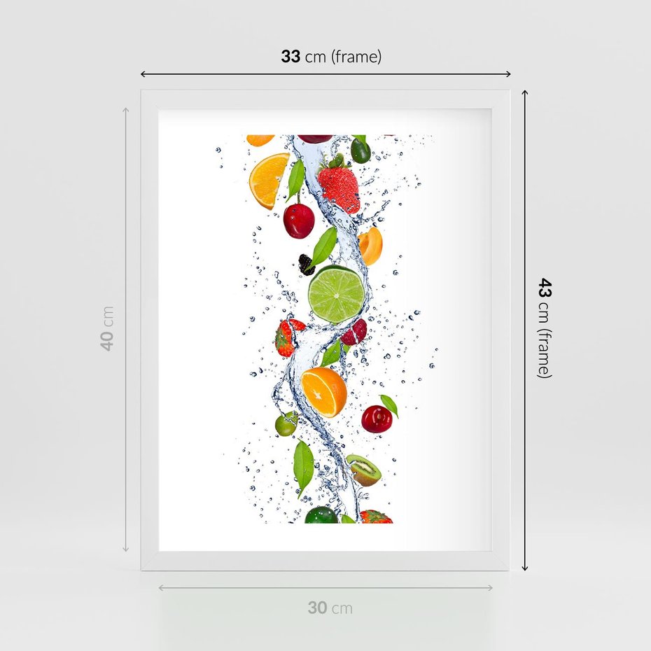 Plakat w ramie 30x40 - Kulinarne Inspiracje - owoce, woda - rama biała