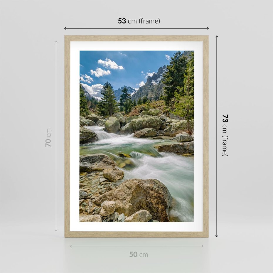 Plakat w ramie 50x70 - Górski strumyk w harmonii - strumyk, górski - rama drewno