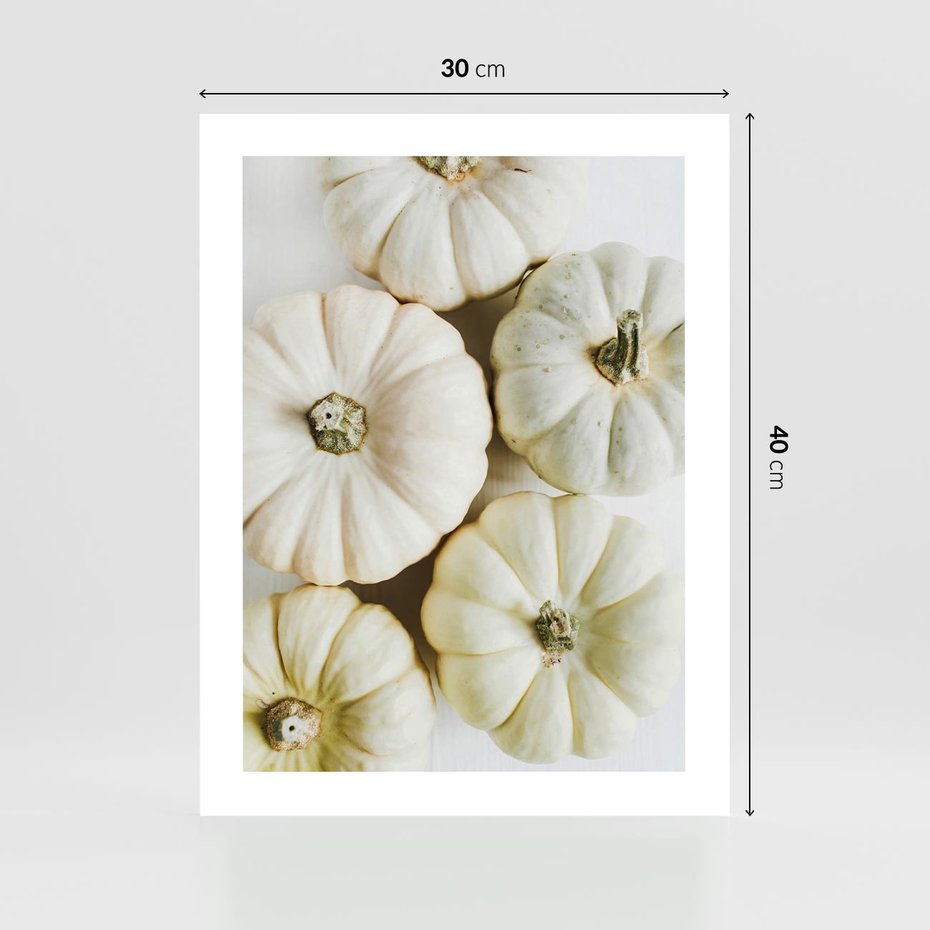 Plakat bez ramy 30x40 - Jesienne Dynie: Delikatna Kompozycja - białe dynie, jasna kompozycja