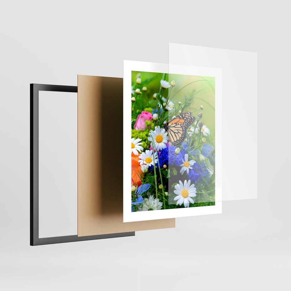 Plakat w ramie 40x50 - Kwiatowy Taniec - motyl, kwiaty - rama czarna