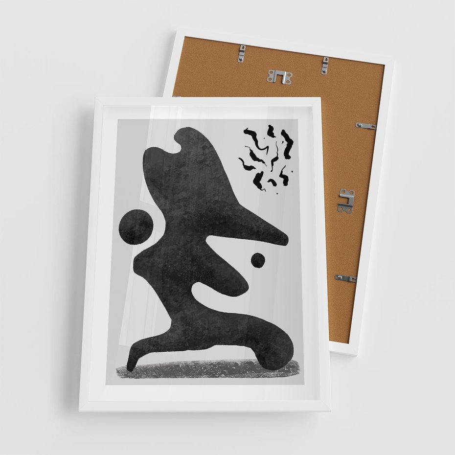 Plakat w ramie 50x70 - Abstrakcja w Monochromii - nowoczesna grafika, abstrakcja - rama biała