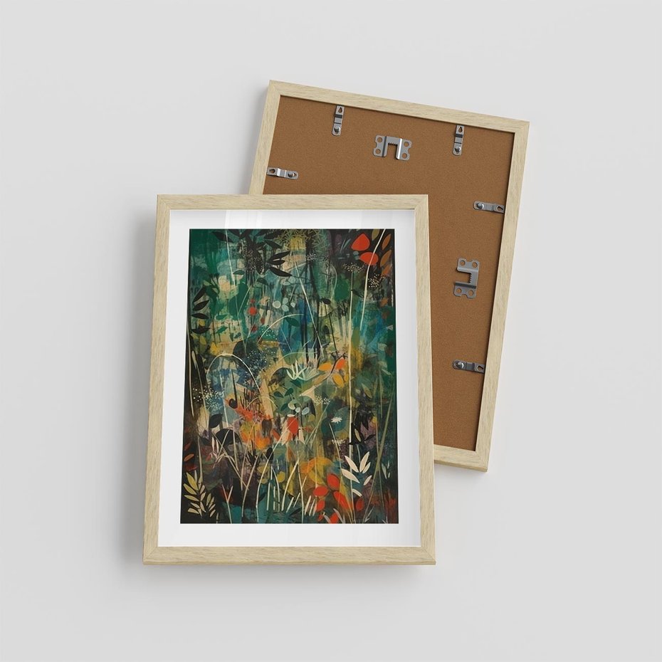 Plakat w ramie 30x40 - Abstrakcyjne Wariacje Form - abstrakcyjny obraz, mnogość kolorów - rama drewno