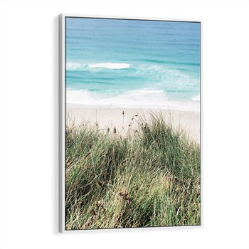 Obraz w ramie 70x100 - Harmonia Natury - widok z wydm, wydmy porośnięte trawami - rama biała