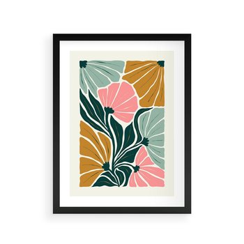 Plakat w ramie 40x50 - Rozplątane Myśli - abstrakcyjna kompozycja, pastelowe kwiaty - rama czarna