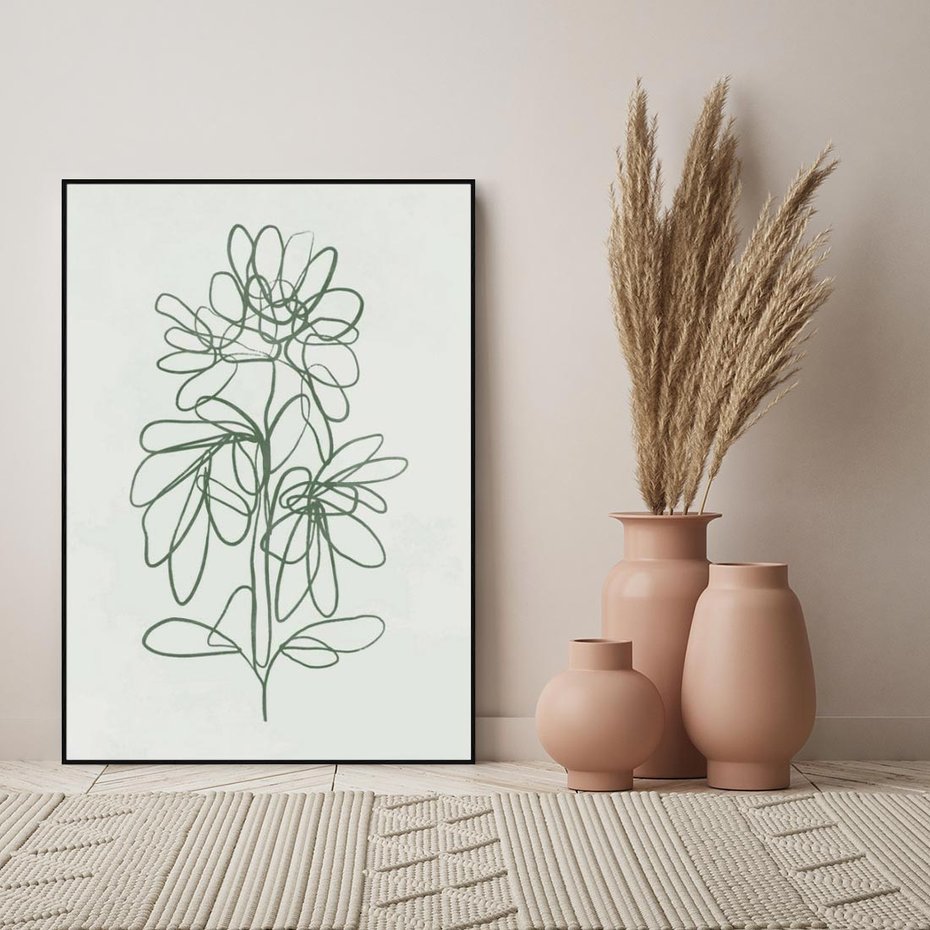 Obraz w ramie 50x70 - Spokojne Poddanie Naturze - zielony plakat, roślinne inspiracje - rama czarna