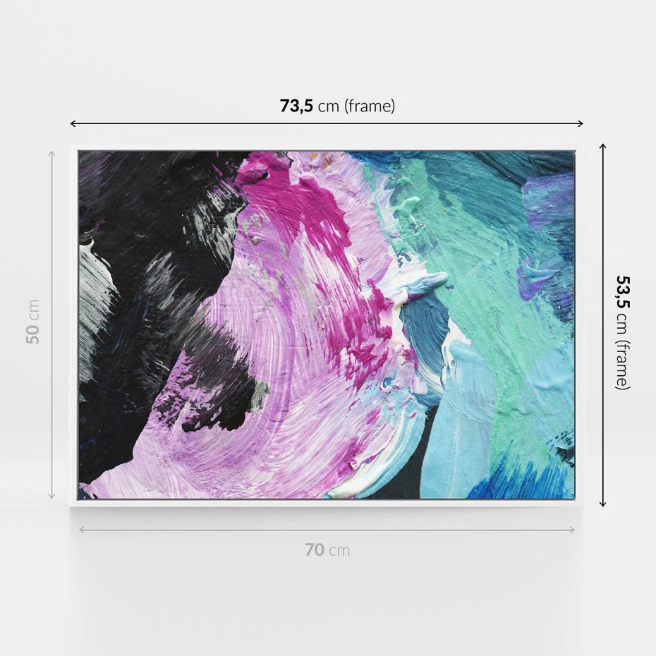 Obraz w ramie 70x50 - Kolorowy rój wyobraźni - rozlane kolorowe farby olejne, abstrakcja - rama biała