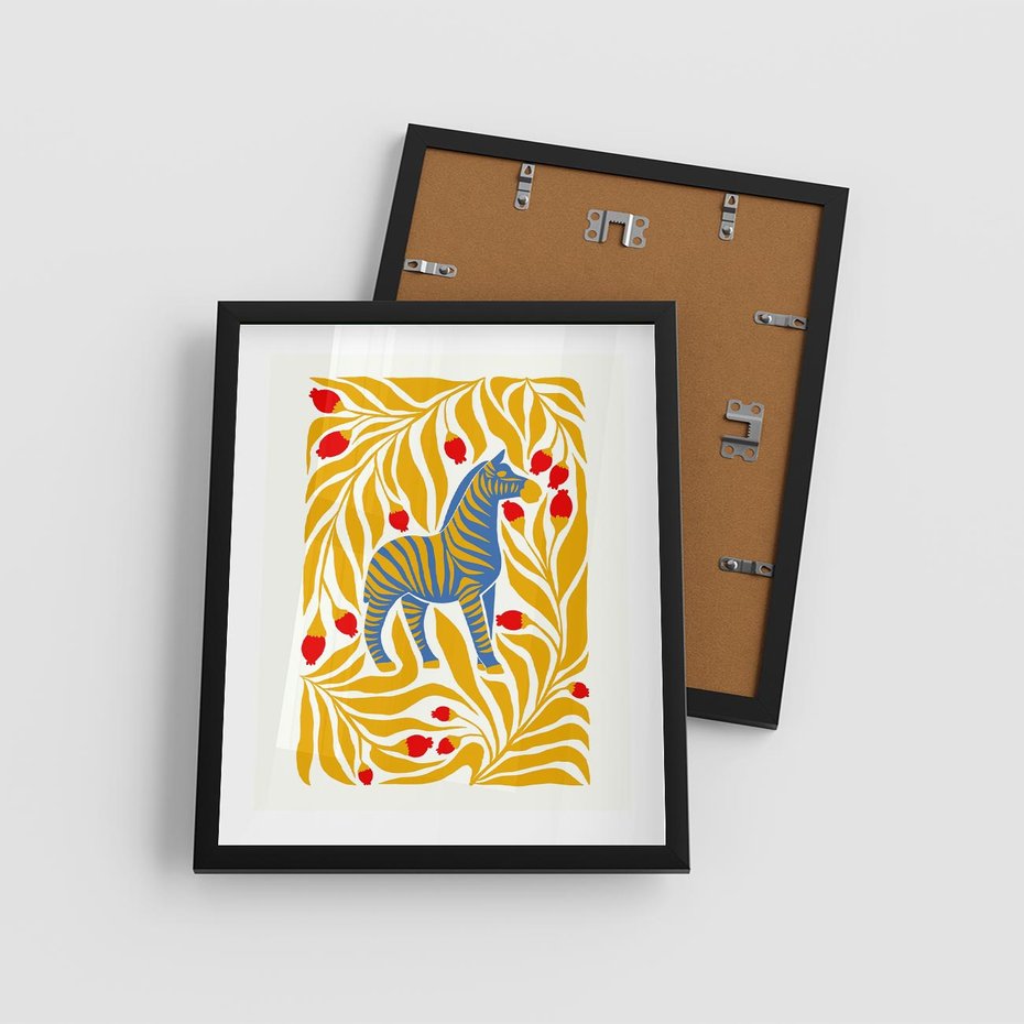 Plakat w ramie 40x50 - Zebra w Nowoczesności - abstrakcyjna nowoczesna grafika, pośrodku zebra - rama czarna