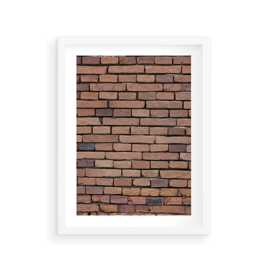 Plakat w ramie 30x40 - Mur cegieł: industrialny urok - cegły, mur - rama biała