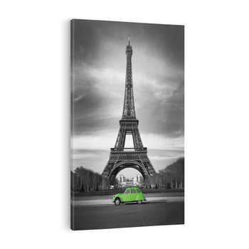 Obraz na płótnie 50x70 - Paryskie Romantyczne Spotkanie - Eiffla, samochód