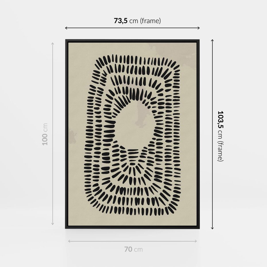 Obraz w ramie 70x100 - Zaklęte Wnętrza - boho plakat, czarne kropki kreski - rama czarna