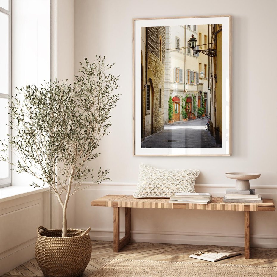Plakat w ramie 50x70 - Uliczka: perspektywa miejskiego krajobrazu - uliczka, perspektywa - rama drewno