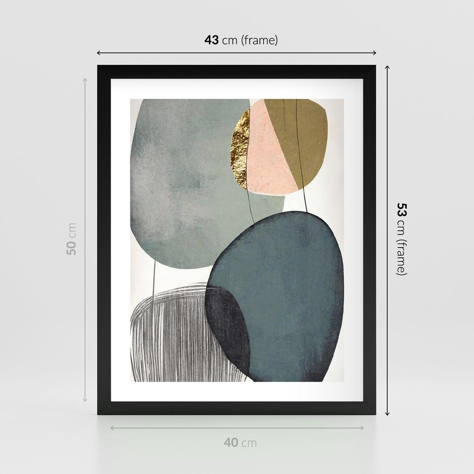 Plakat w ramie 40x50 - Przenikające Formy Duszy - abstrakcyjny obraz, geometryczne obłe formy - rama czarna