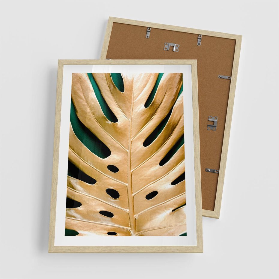 Plakat w ramie 50x70 - Piękno i Styl - złote, liście - rama drewno