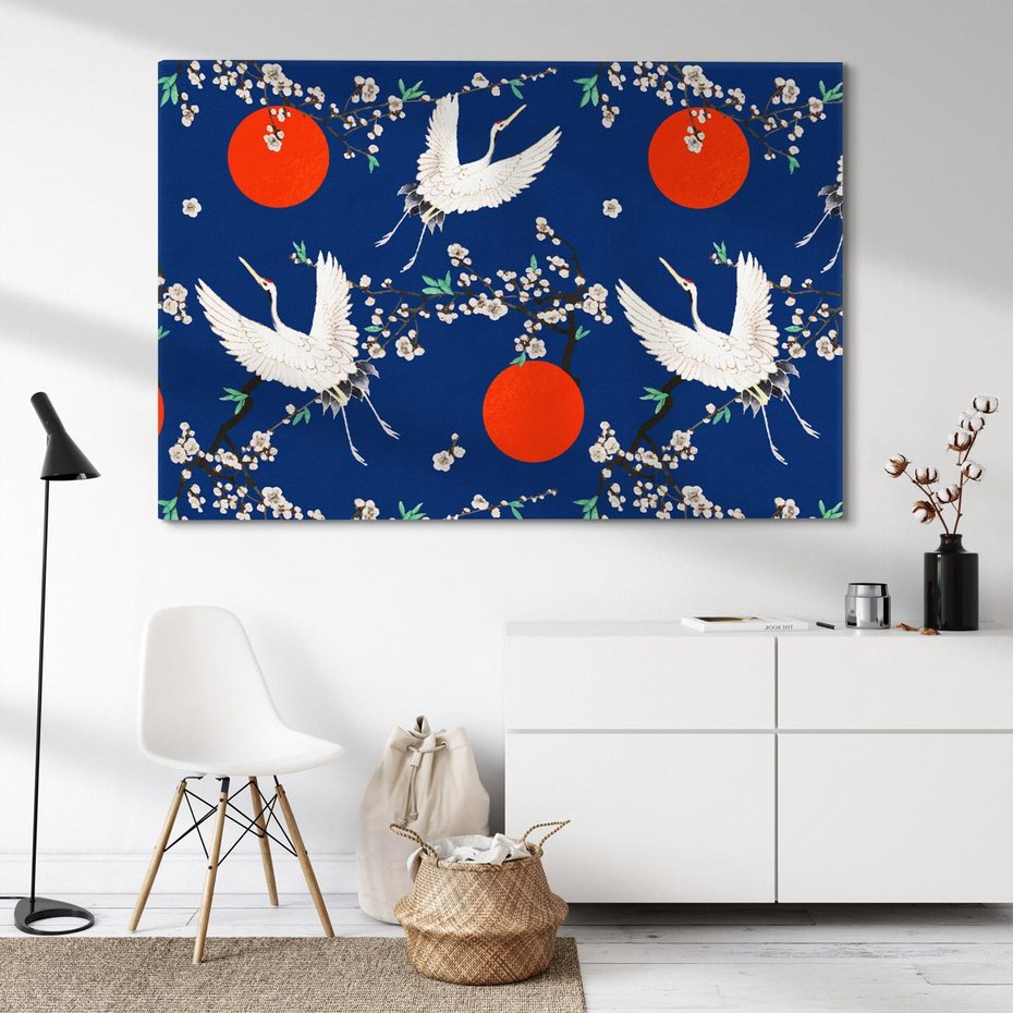 Obraz na płótnie 70x50 - Japońskie Żurawie Indygo - sztuka japońska, japonia