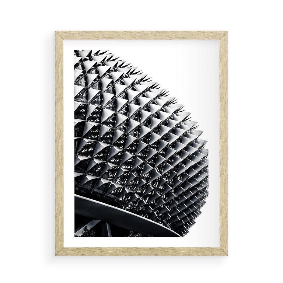 Plakat w ramie 50x70 - Nowoczesność w Czerni i Bieli: Architektoniczna Piękność - nowoczesna architektura, black and white - rama drewno