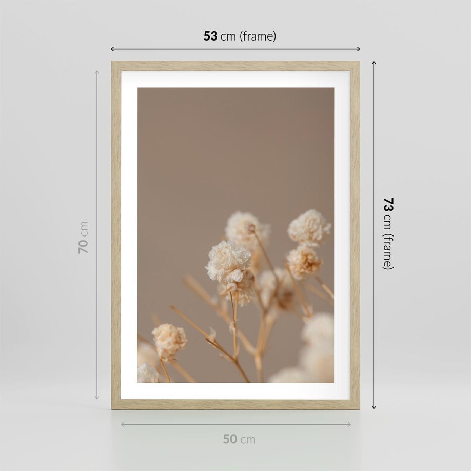Plakat w ramie 50x70 - Przezroczyste piękno - gipsówka, suche - rama drewno