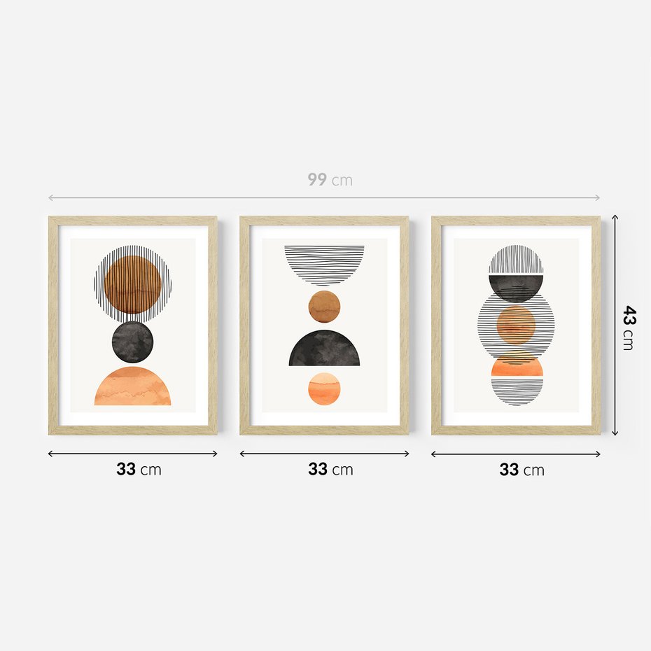 Zestaw obrazy w ramie 30x40 galeria - Geometryczne, nowoczesne - rama drewno