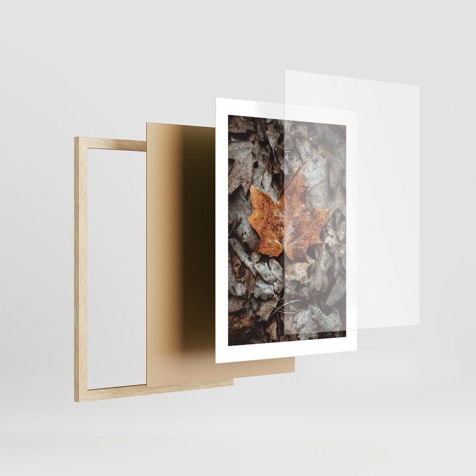 Plakat w ramie 30x40 - Jesienne Czarowanie - suchy liść, żółty - rama drewno