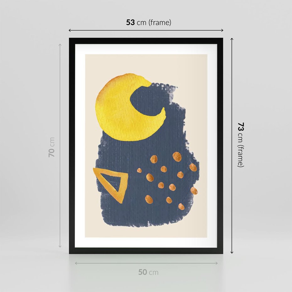 Plakat w ramie 50x70 - Migocące Nocne Barwy - abstrakcyjna akwarelowa plama, granatowa - rama czarna