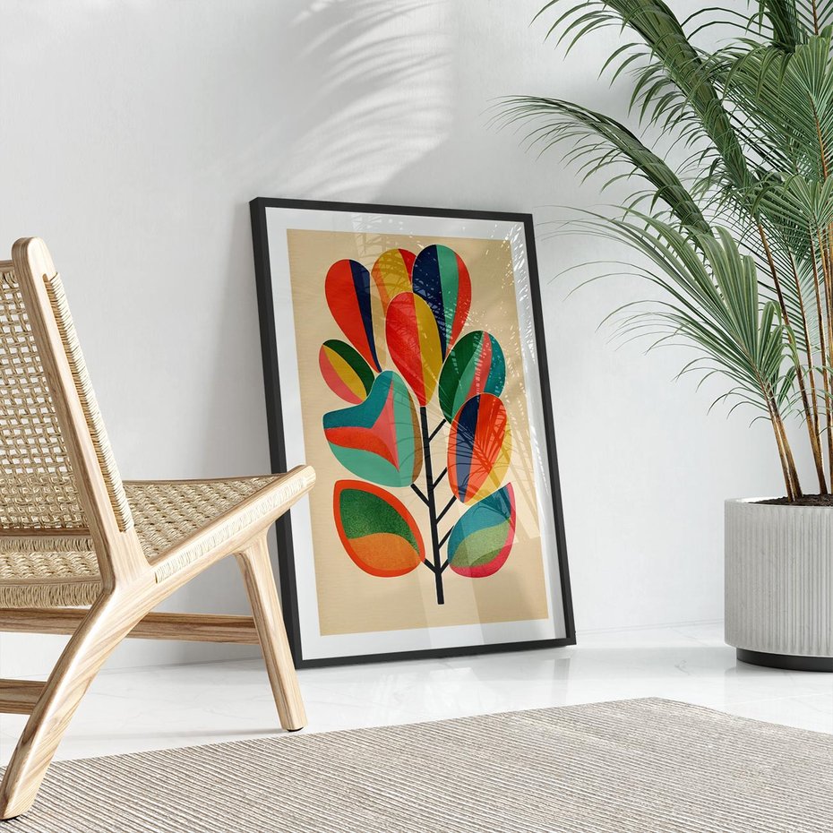 Plakat bez ramy 21x30 - Wnętrza Kształtów - abstrakcyjny kolorowy tęczowy obraz, inspiracje roślinne