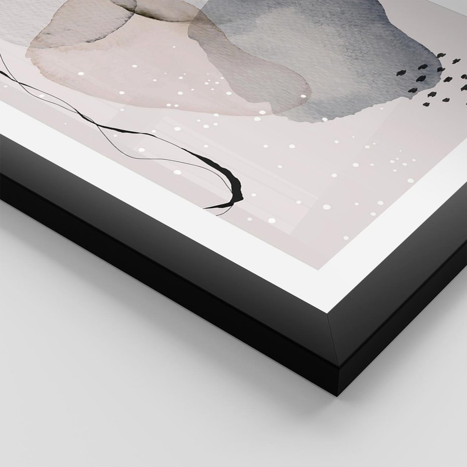 Plakat w ramie 50x70 - Migocące Barwy - abstrakcyjne plamy akwarelowe, czarny szkic - rama czarna