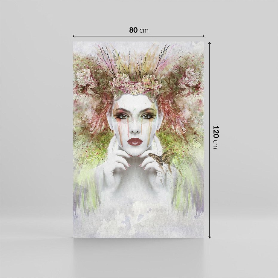 Obraz na płótnie 80x120 - Abstrakcyjna Ekspresja - Twarz w Kwiatowym Wirze - abstrakcja, twarz