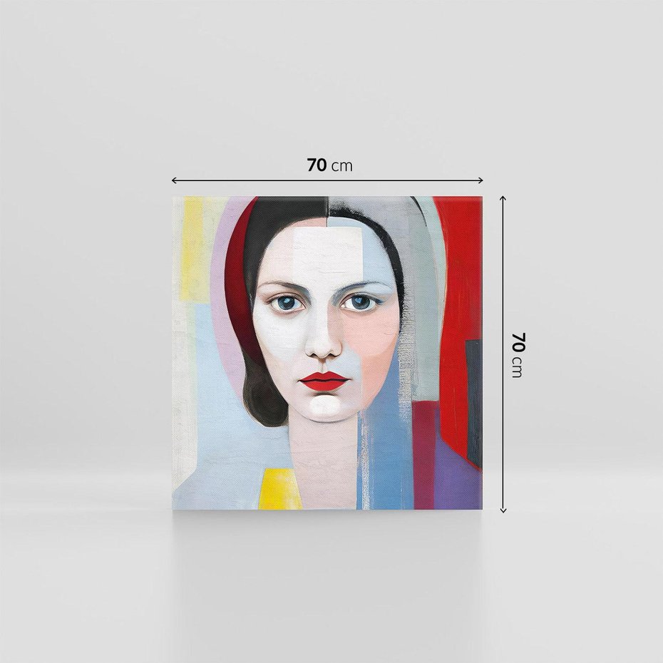 Obraz na płótnie 70x70 - Kolorowe Granice Form - abstrakcyjny obraz olejny, portret twarzy kobiety
