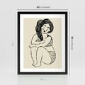 Plakat w ramie 40x50 - Migotliwe Refleksje - nowoczesny minimalistyczny rysunek, dziewczyna w bieliźnie - rama czarna