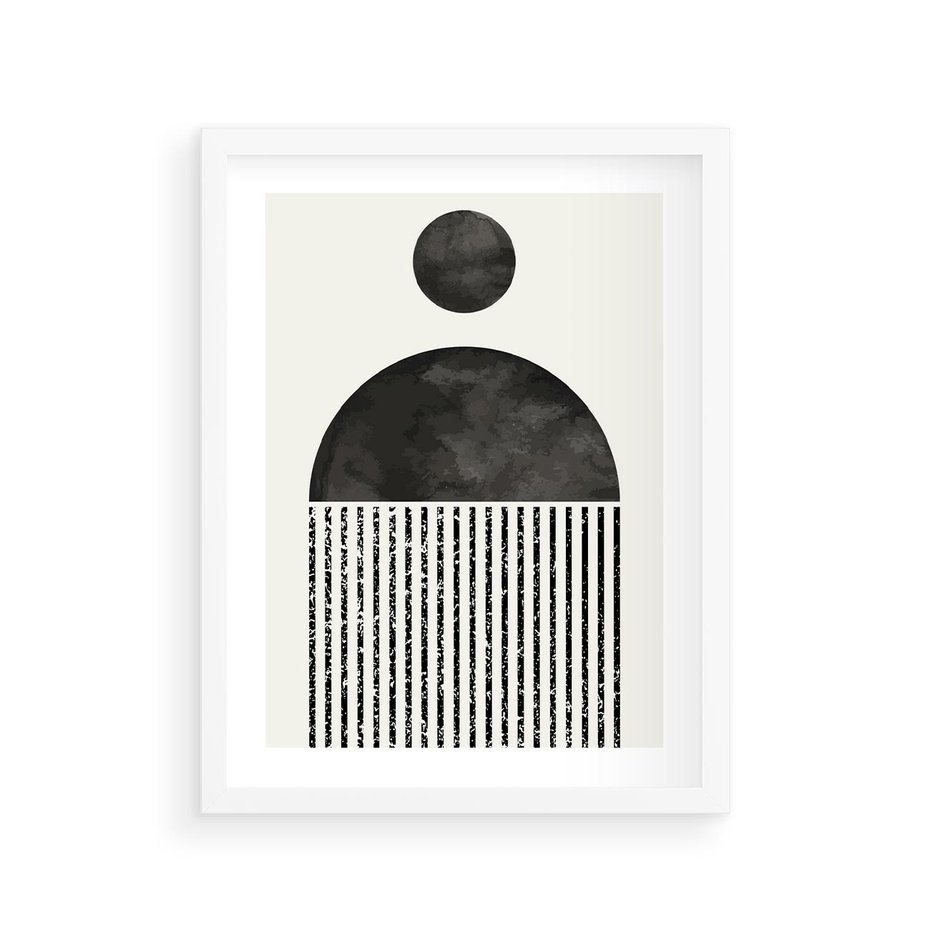 Plakat w ramie 30x40 - Księga Wibracji - abstrakcyjne czarno białe formy, minmalizm - rama biała