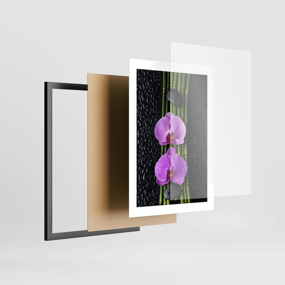 Plakat w ramie 30x40 - Japońskie Spa w Otoczeniu Storczyków - storczyk, spa - rama czarna