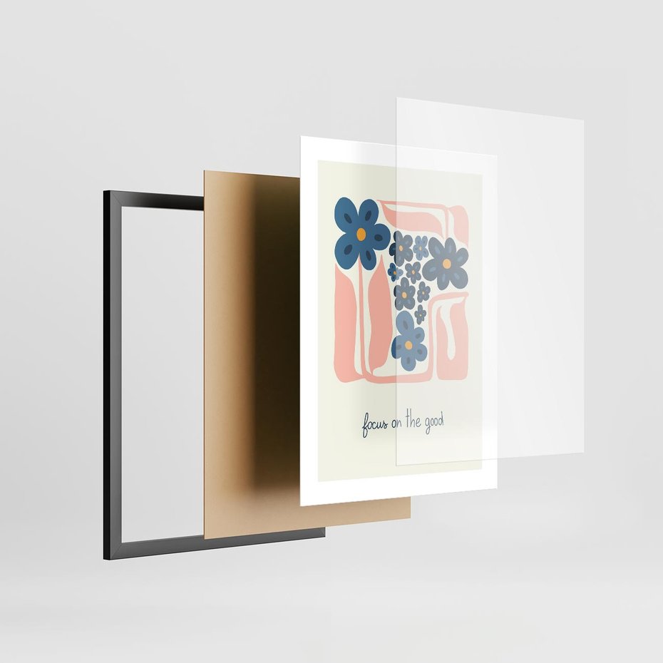 Plakat w ramie 30x40 - Linie kwiatowych marzeń - minimalistyczna kwiatowa kompozycja, pastelowe kolory - rama czarna