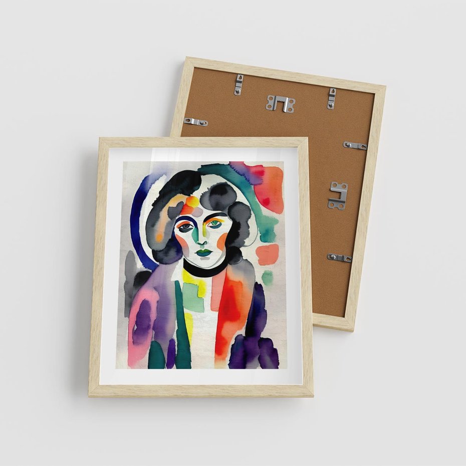 Plakat w ramie 40x50 - Subtelne Akwarelowe Ulotności - abstrakcyjny akwarelowy portret kobiety, rozmyte farby - rama drewno