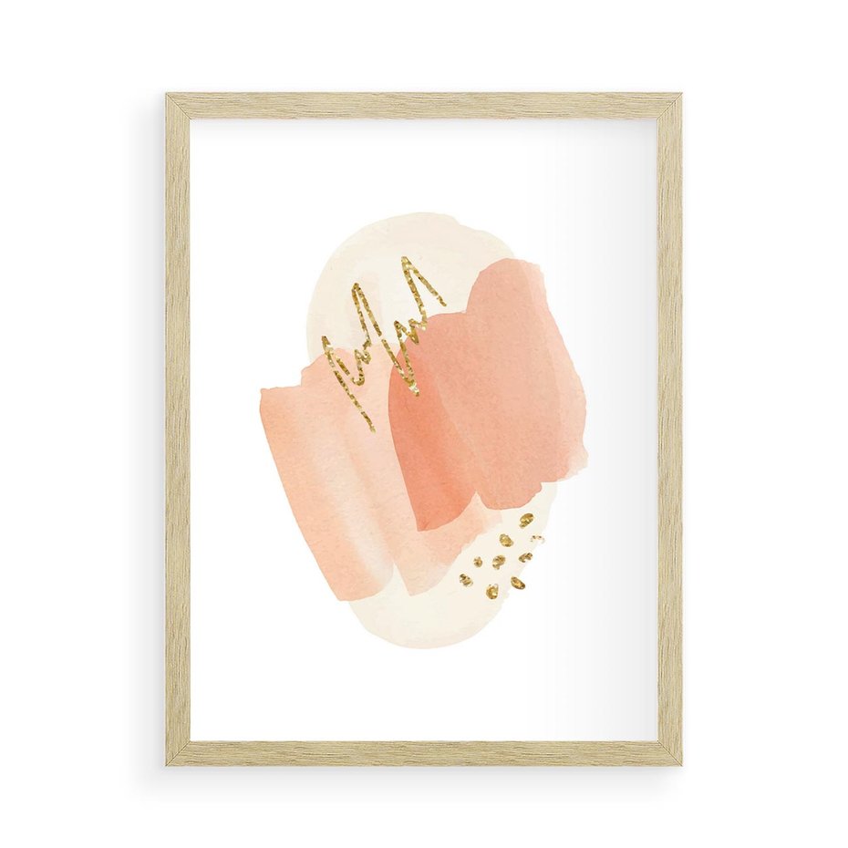 Plakat w ramie 50x70 - Rozbijające Plamy - abstrakcyjne akwarelowe plamy, minimalizm - rama drewno