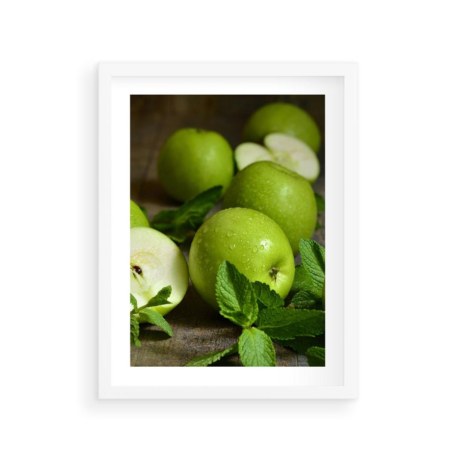 Plakat w ramie 30x40 - Jabłkowa kolorystyka - jabłka, owoce - rama biała