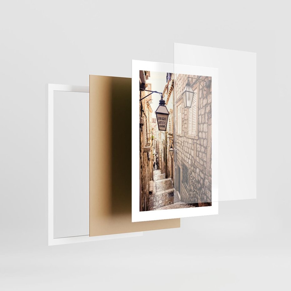 Plakat w ramie 30x40 - mistyczna podróż - uliczka, perspektywa - rama biała