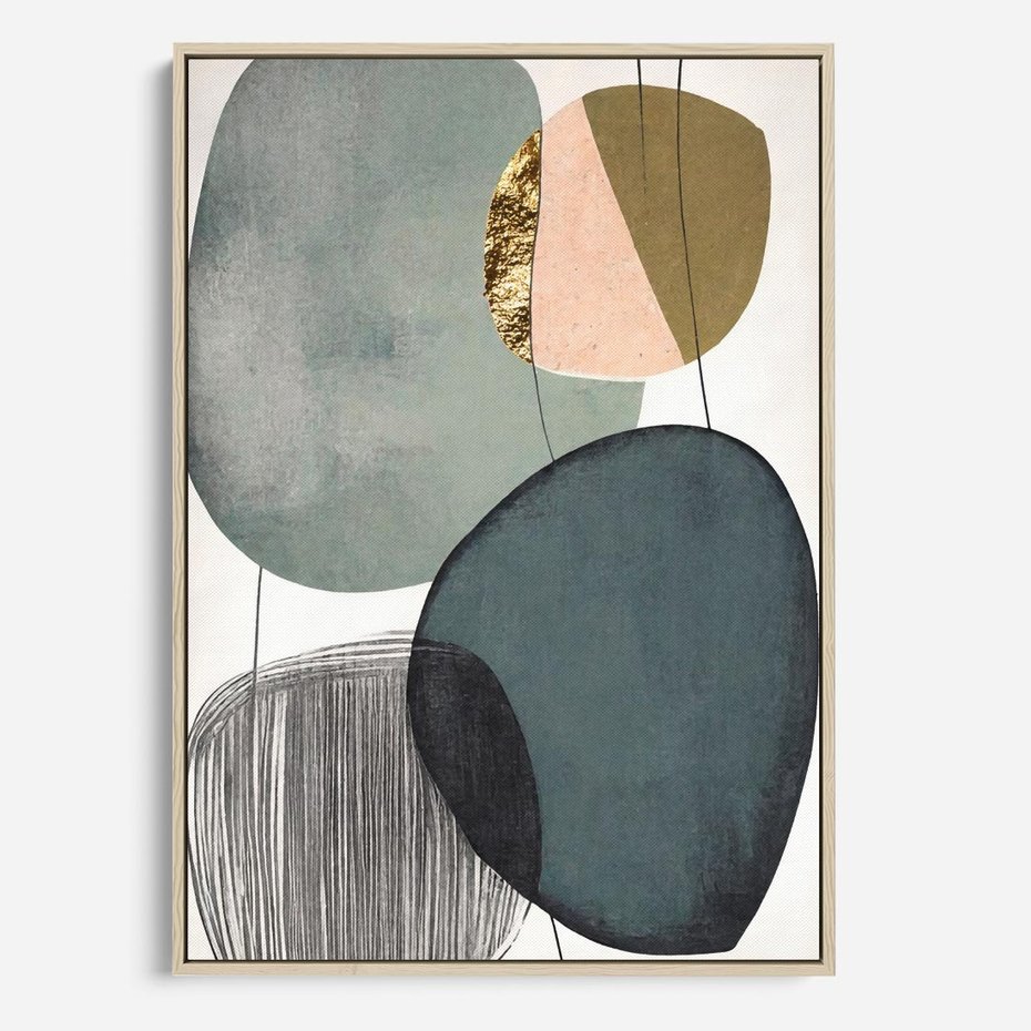 Obraz w ramie 80x120 - Przenikające Formy Duszy - abstrakcyjny obraz, geometryczne obłe formy - rama drewno