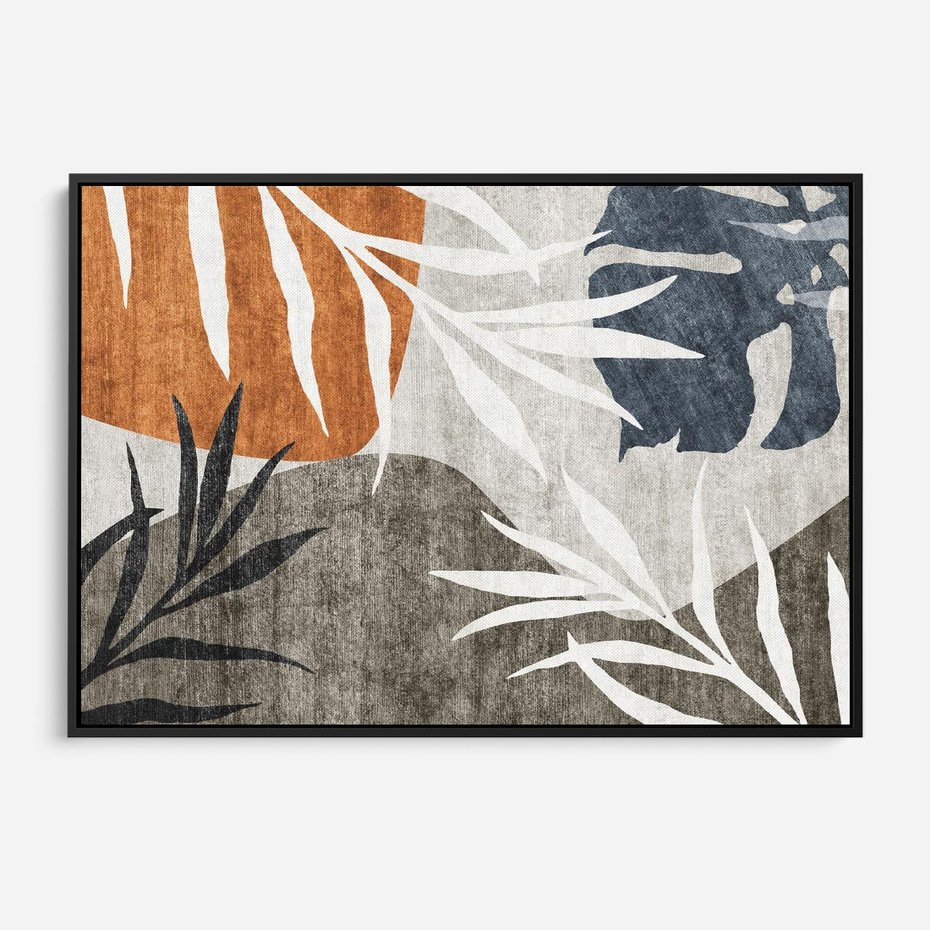 Obraz w ramie 100x70 - Oddechy ciszy i ruchu - rzut liści palmy, monstery - rama czarna