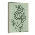 Obraz w ramie 50x70 - Szmaragdowy Oddech - abstrakcyjne delikatne zielone linie, podobne do gałęzi kwiatów - rama drewno