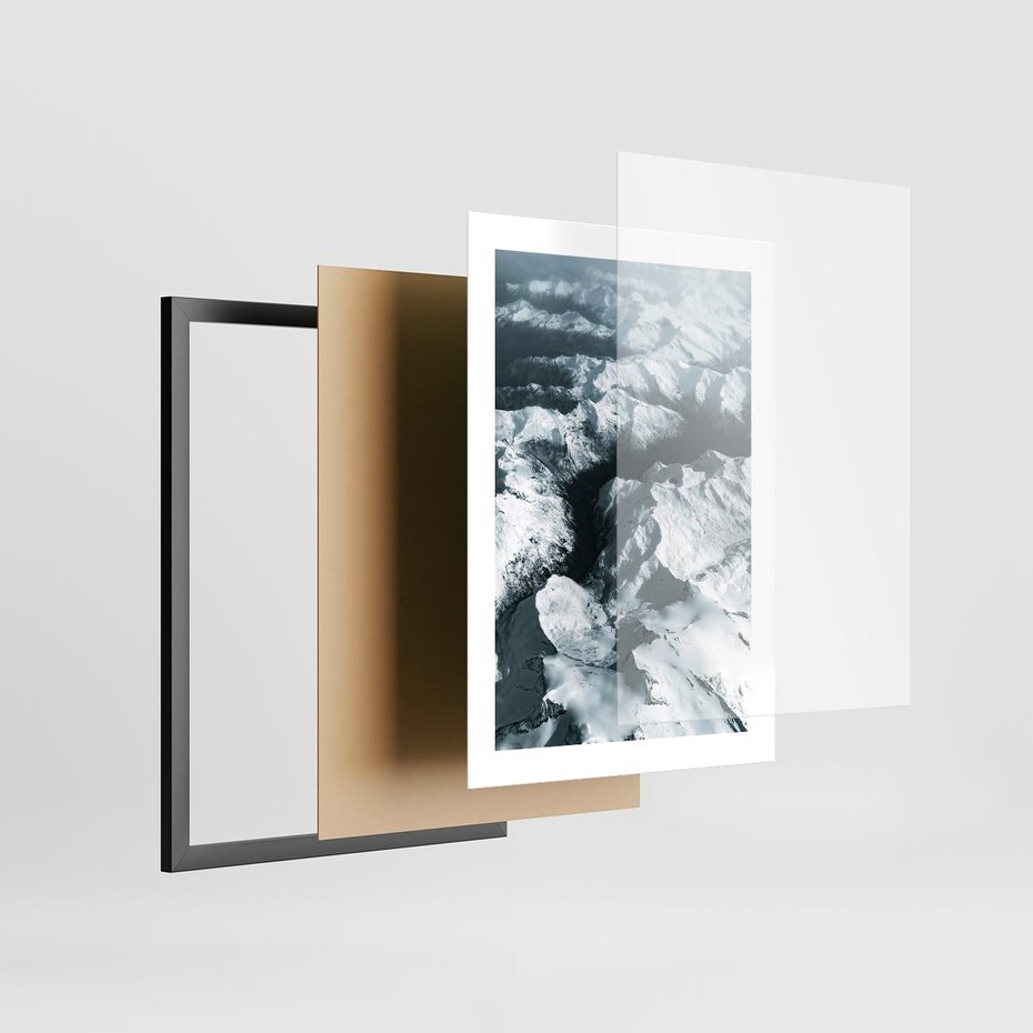 Plakat w ramie 30x40 - Ośnieżone Szczyty z Wysoka - ośnieżone szczyt górskie, zdjęcie z lotu ptaka - rama czarna