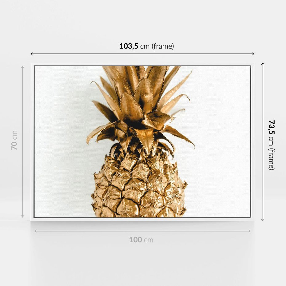 Obraz w ramie 100x70 - Ekskluzywny Akcent - złoty, ananas - rama biała