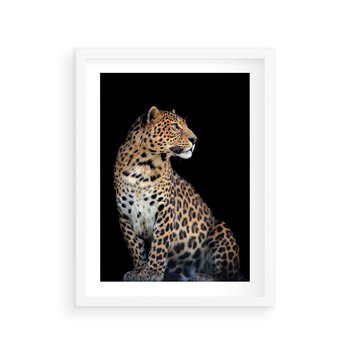 Plakat w ramie 50x70 - Elegancja Jaguarowej Pantery - jaguar, pantera - rama biała