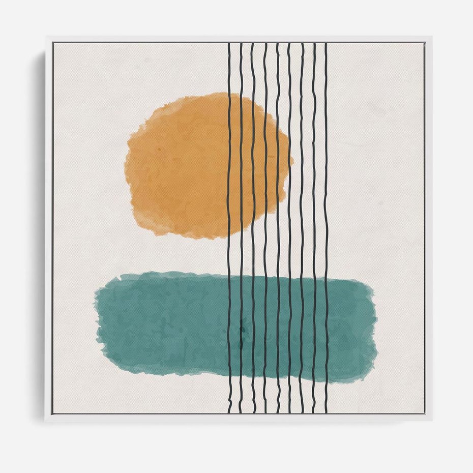 Obraz w ramie 50x50 - Wibracje Barw - abstrakcyjne akwarelowe plamy, nieregularne kreski - rama biała