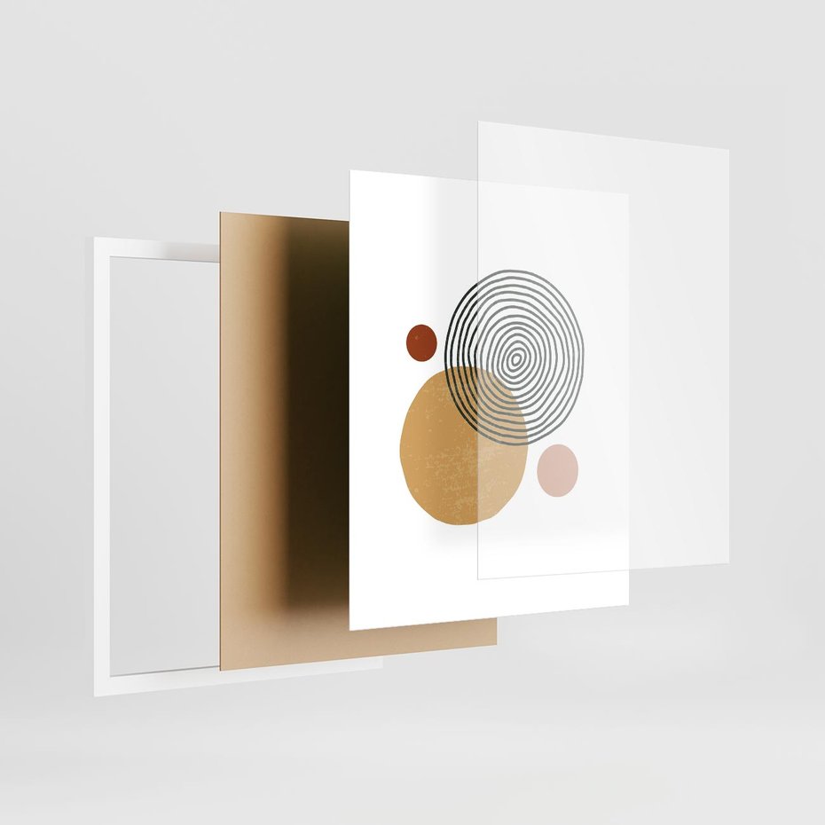 Plakat w ramie 40x50 - Wewnętrzne Formy - koła okręgi, abstrakcyjna nowoczesna sztuka - rama biała