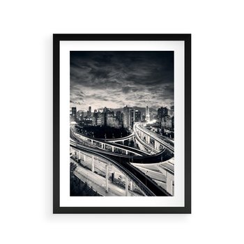 Plakat w ramie 40x50 - Miejska Symfonia - miasto, nocą - rama czarna