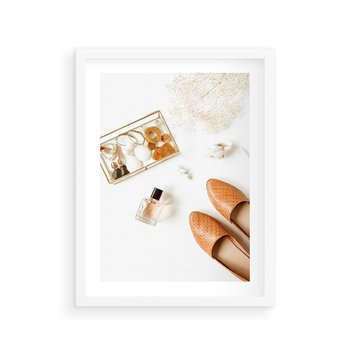 Plakat w ramie 30x40 - Elegancja w Szafie - modowa fotografia, buty - rama biała