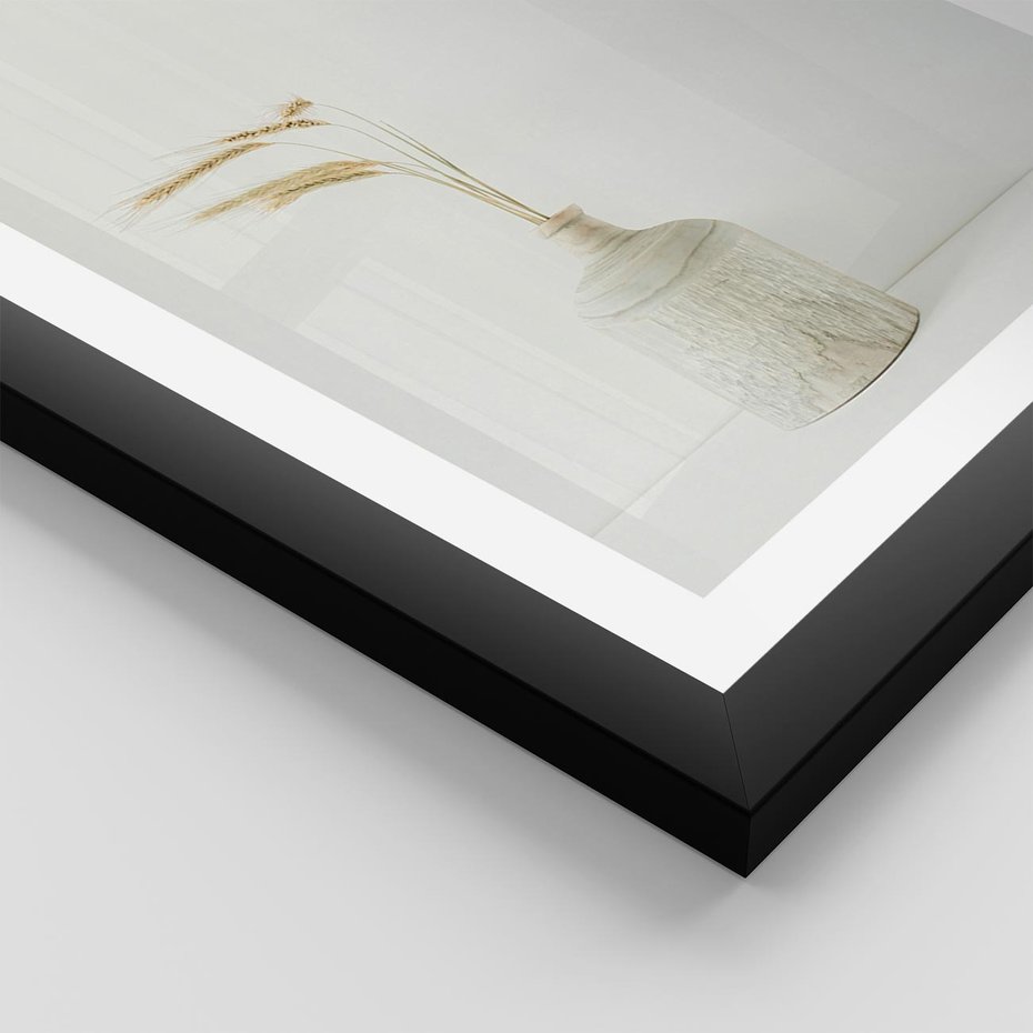 Plakat w ramie 50x70 - Sztuka Prostoty - minimalistyczny wazon, źdźbła traw - rama czarna