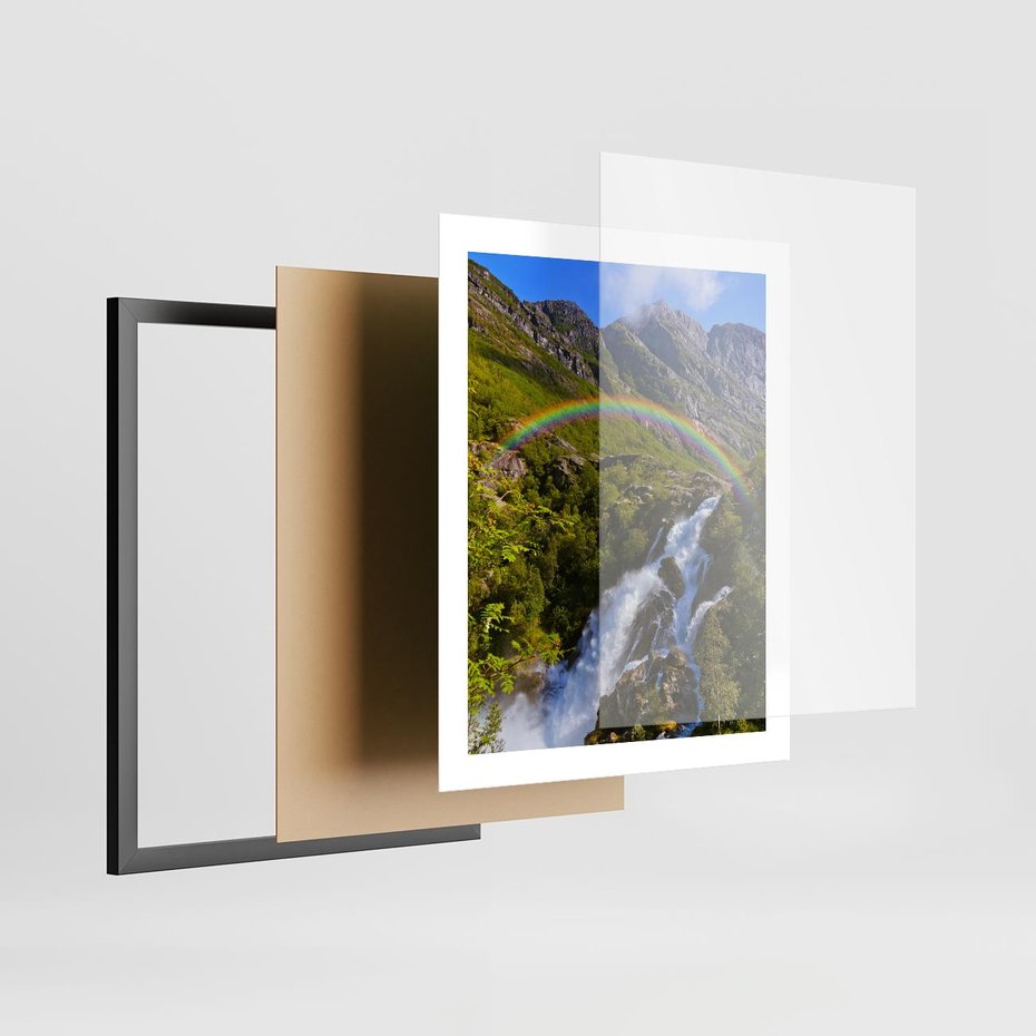 Plakat w ramie 40x50 - Tęczowe góry - harmonia kolorów - tęcza, góry - rama czarna