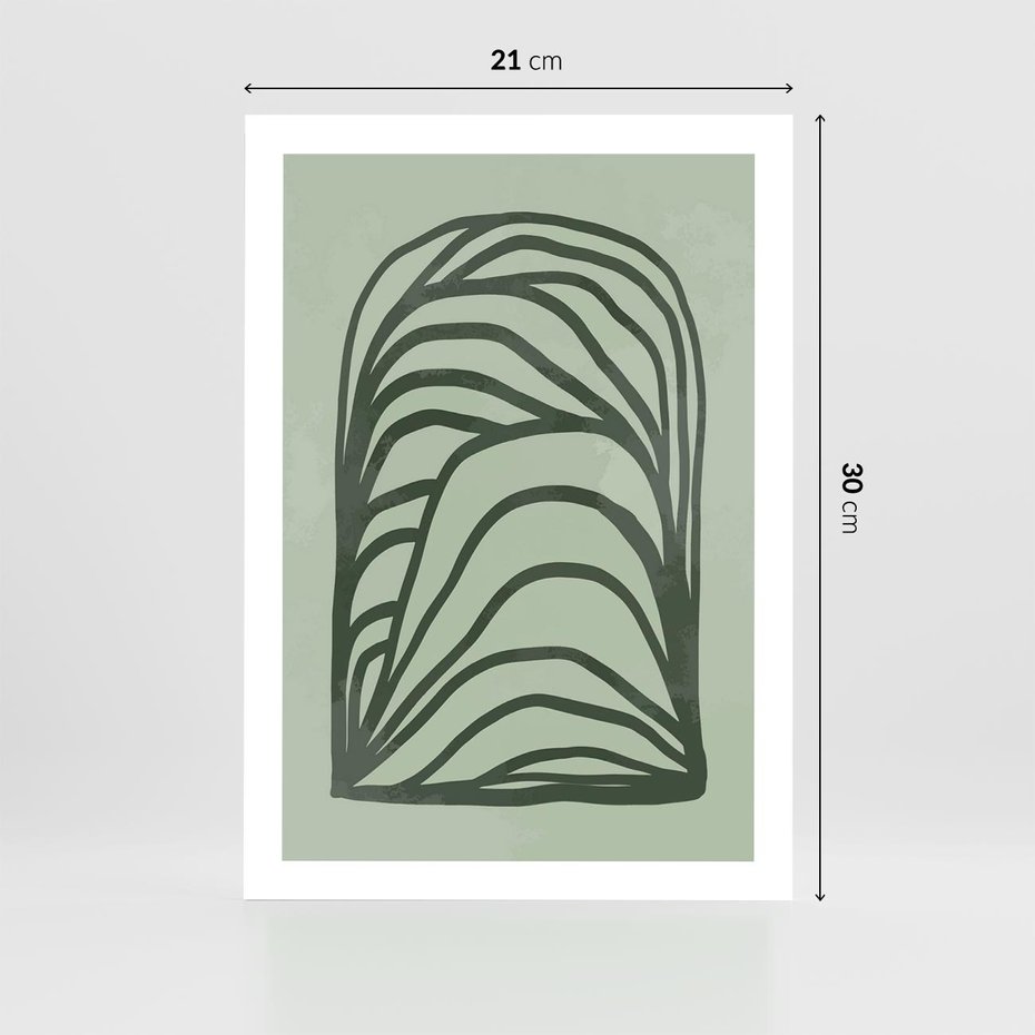 Plakat bez ramy 21x30 - Zielonkawy Uścisk Natury - abstrakcyjny zielony motyw, skandynawski design