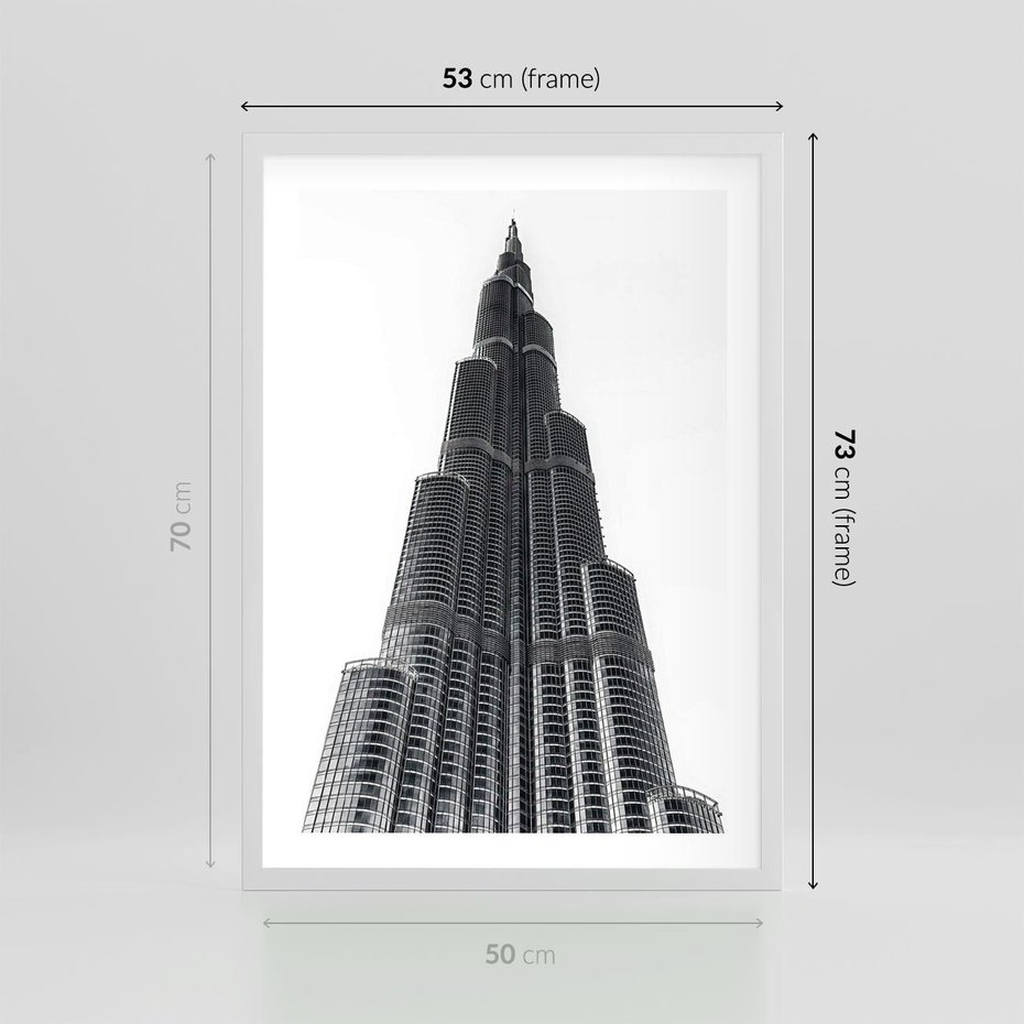 Plakat w ramie 50x70 - Wieżowiec w Monochromii - wieżowiec, architektura - rama biała